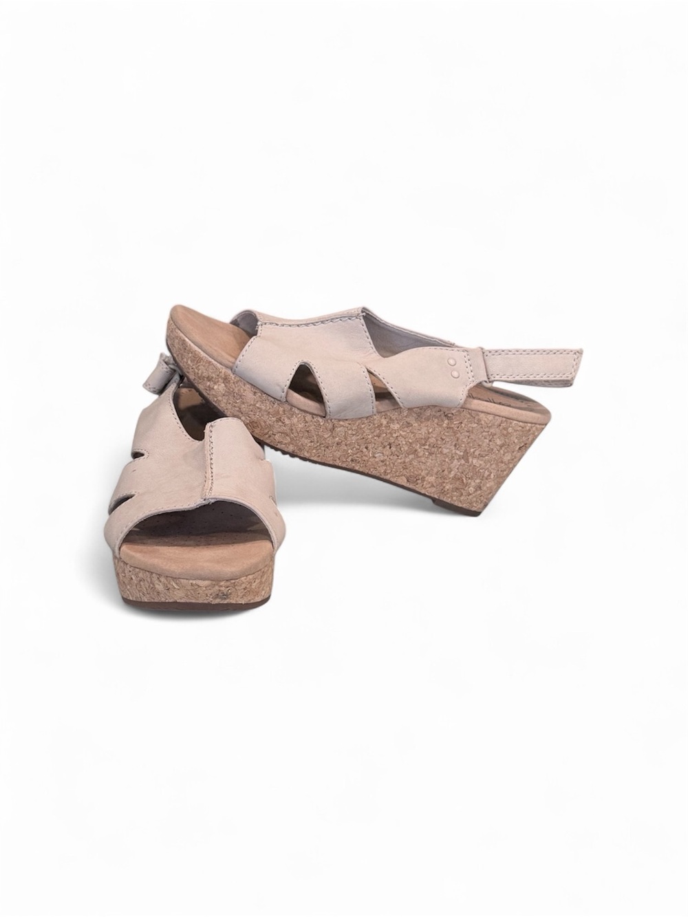 Clarks Annadel Beige Cork Wedge Slingback Sandals